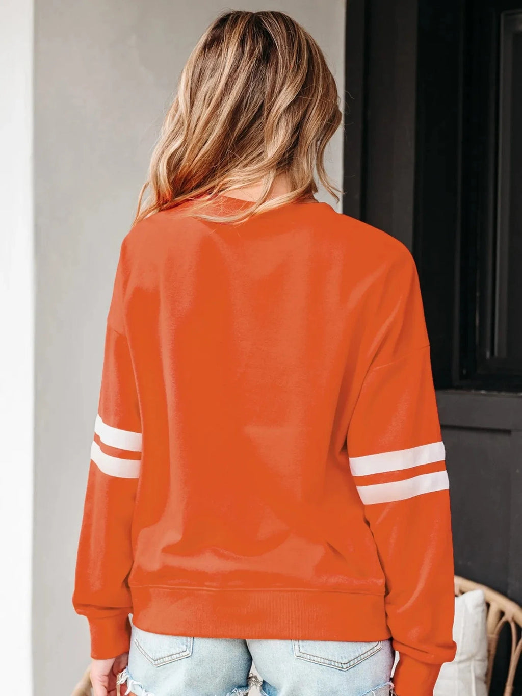 Stripe Round Neck Long Sleeve Sweatshirt - ShalayeFashion