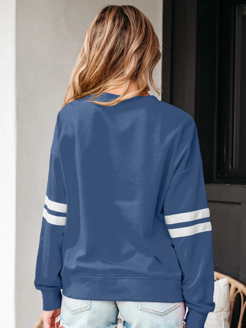 Stripe Round Neck Long Sleeve Sweatshirt - ShalayeFashion