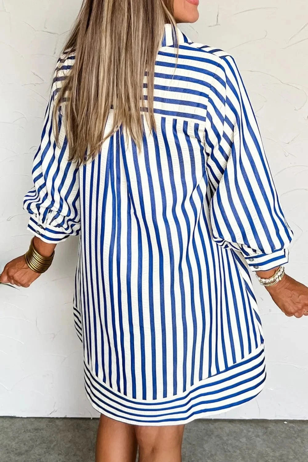 Striped Button Front Dress - ShalayeFashion