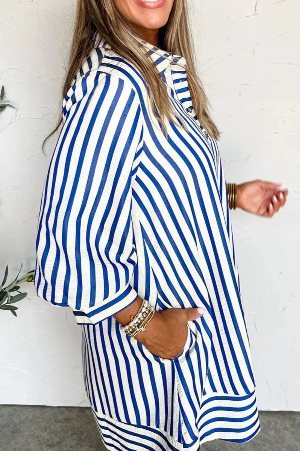Striped Button Front Dress - ShalayeFashion