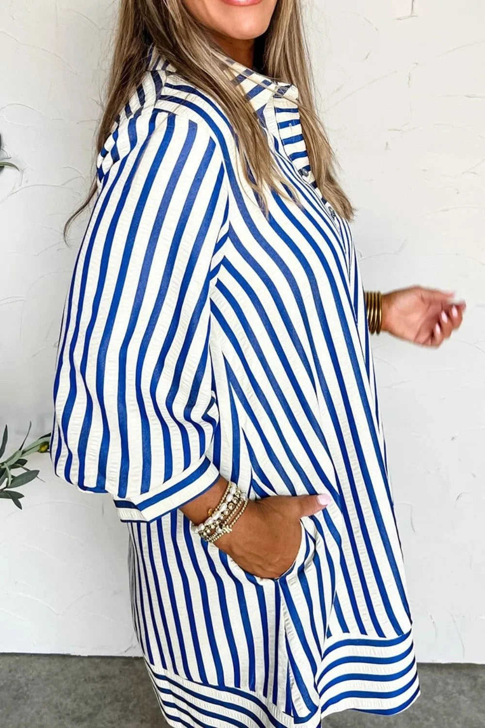 Striped Button Front Dress - ShalayeFashion