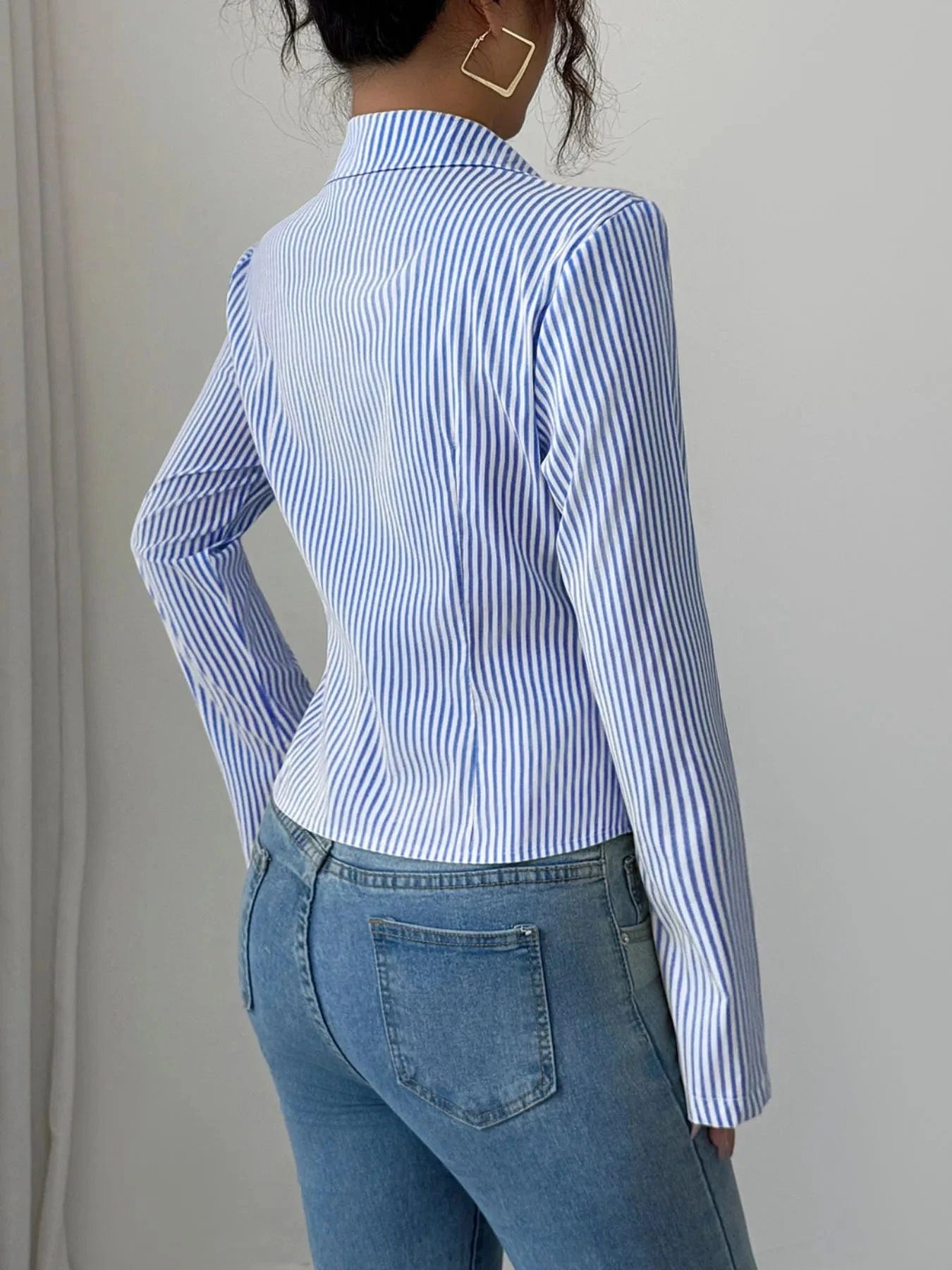 Striped Button - Up Long Sleeve Shirt - ShalayeFashion