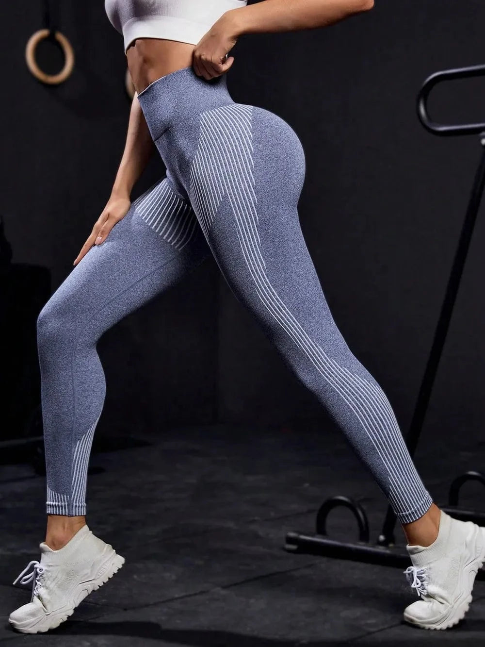 Striped High Waist Active Pants - ShalayeFashion