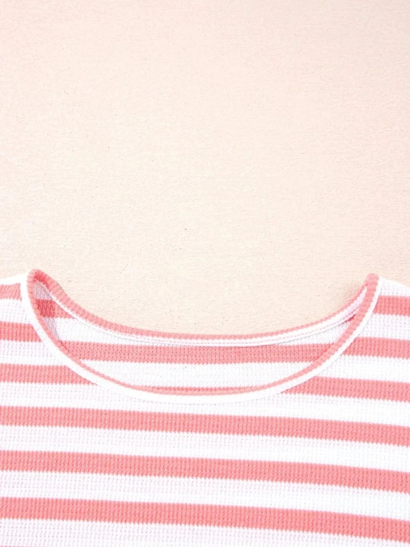 Striped Long Sleeve Ribbed Blouse - ShalayeFashion
