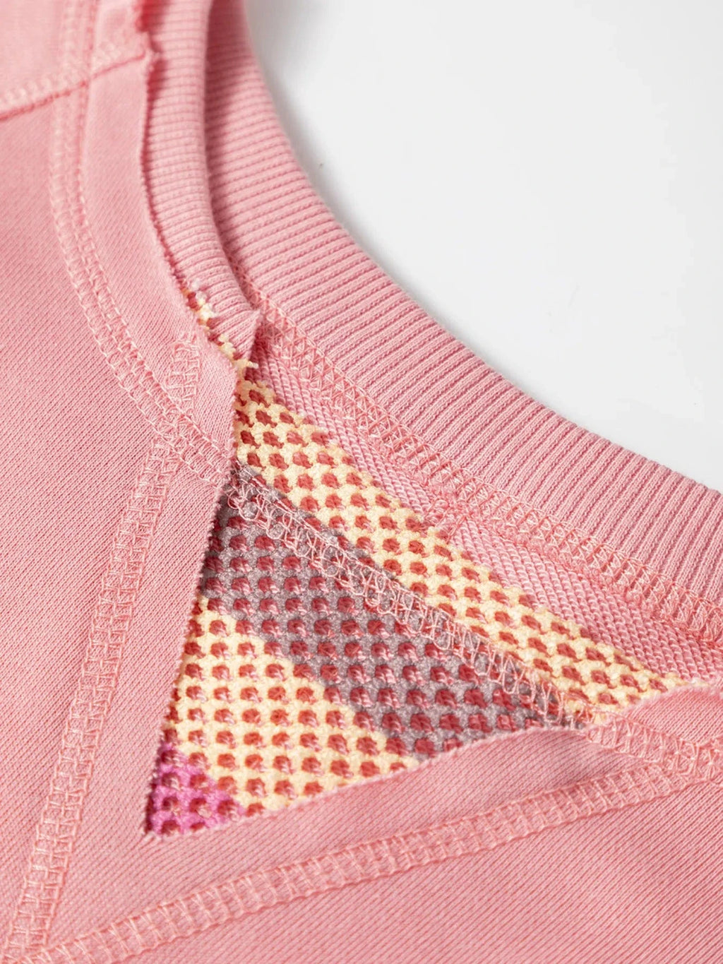 Striped Mesh Sleeve Patchwork Exposed Seam Top - ShalayeFashion