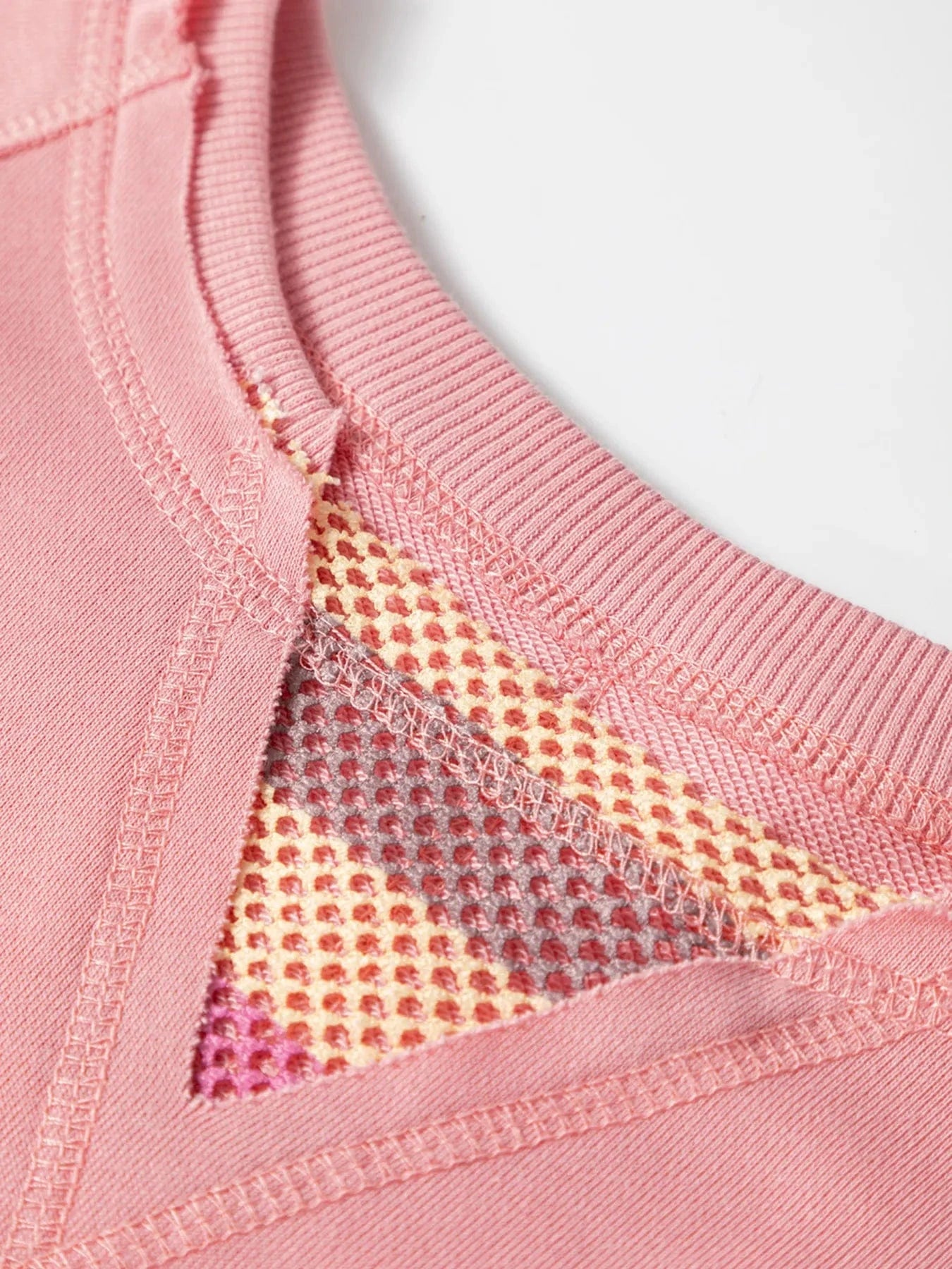 Striped Mesh Sleeve Patchwork Exposed Seam Top - ShalayeFashion