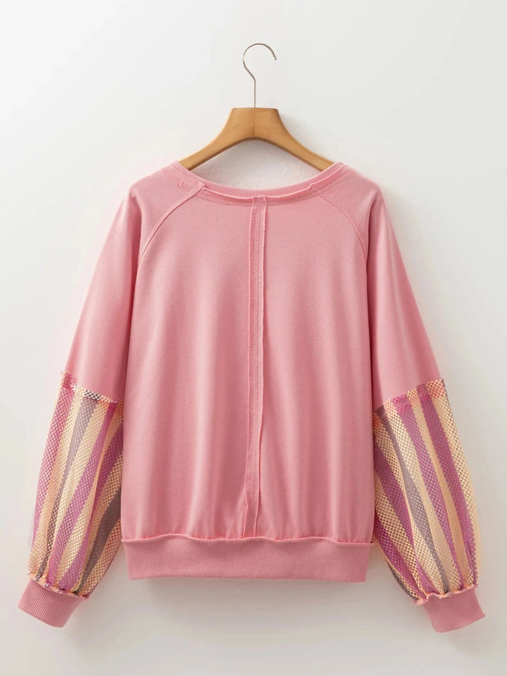 Striped Mesh Sleeve Patchwork Exposed Seam Top - ShalayeFashion