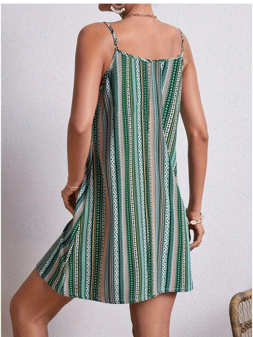 Striped V - Neck Cami Dress - ShalayeFashion