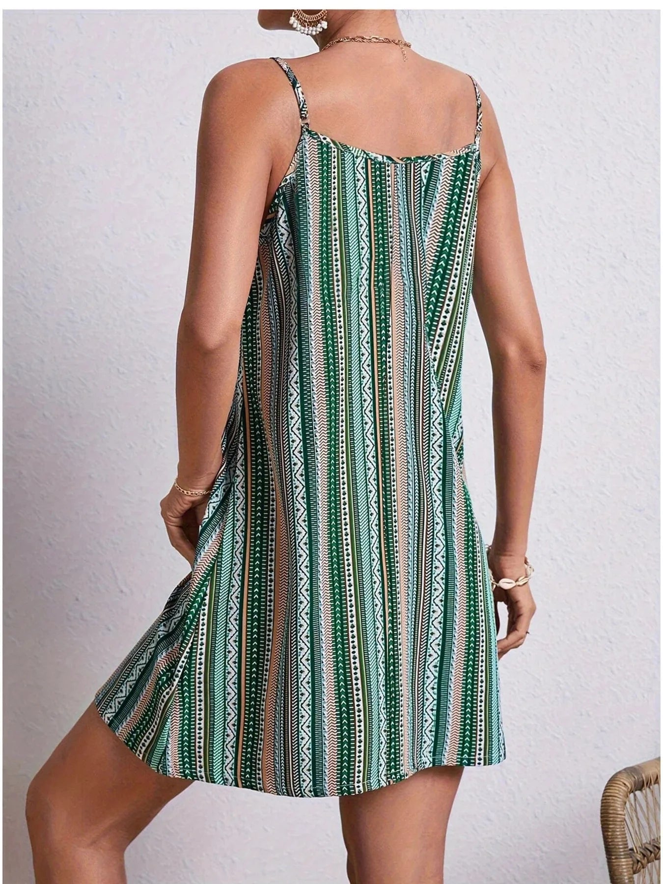 Striped V - Neck Cami Dress - ShalayeFashion