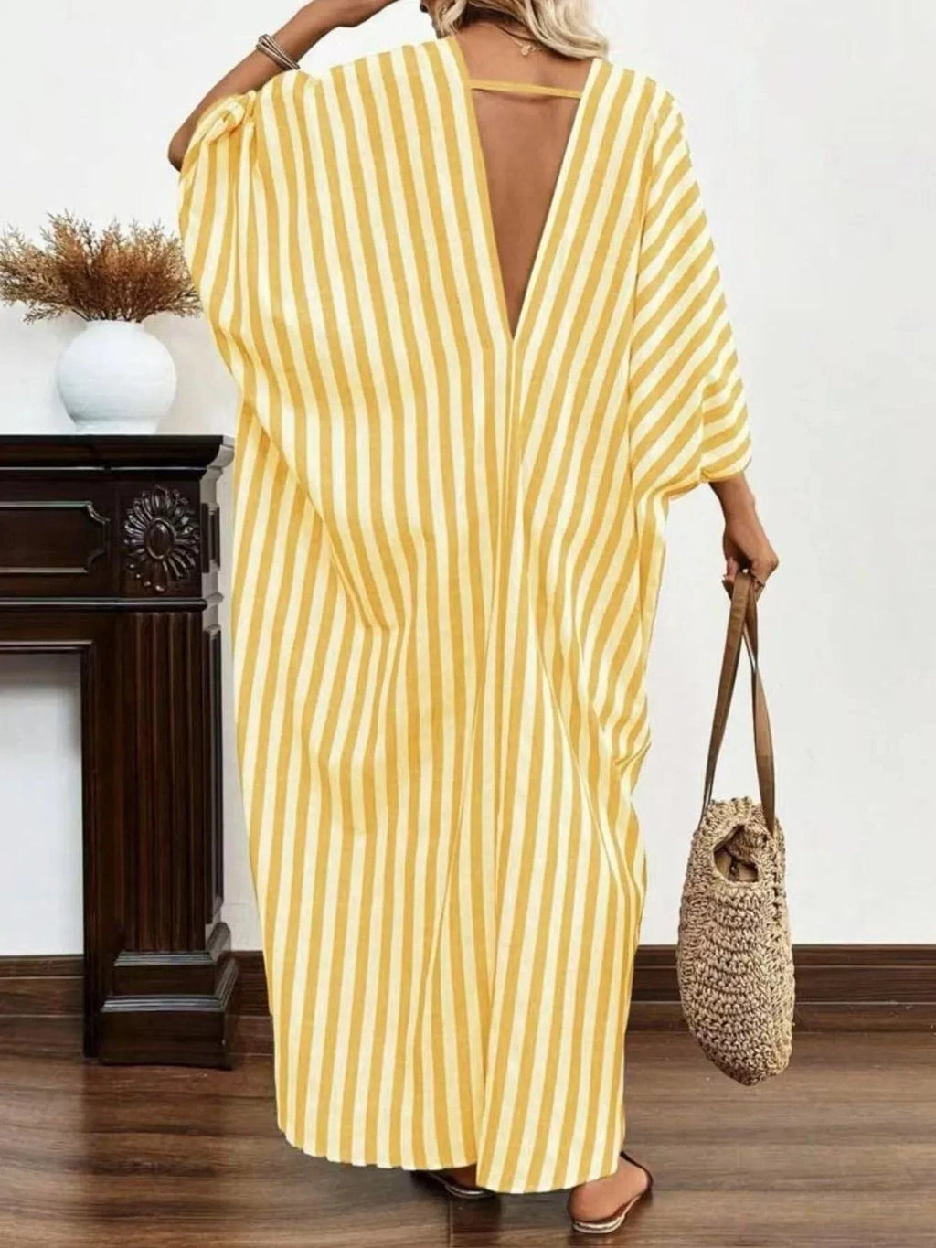 Striped V - Neck Maxi Dress - ShalayeFashion