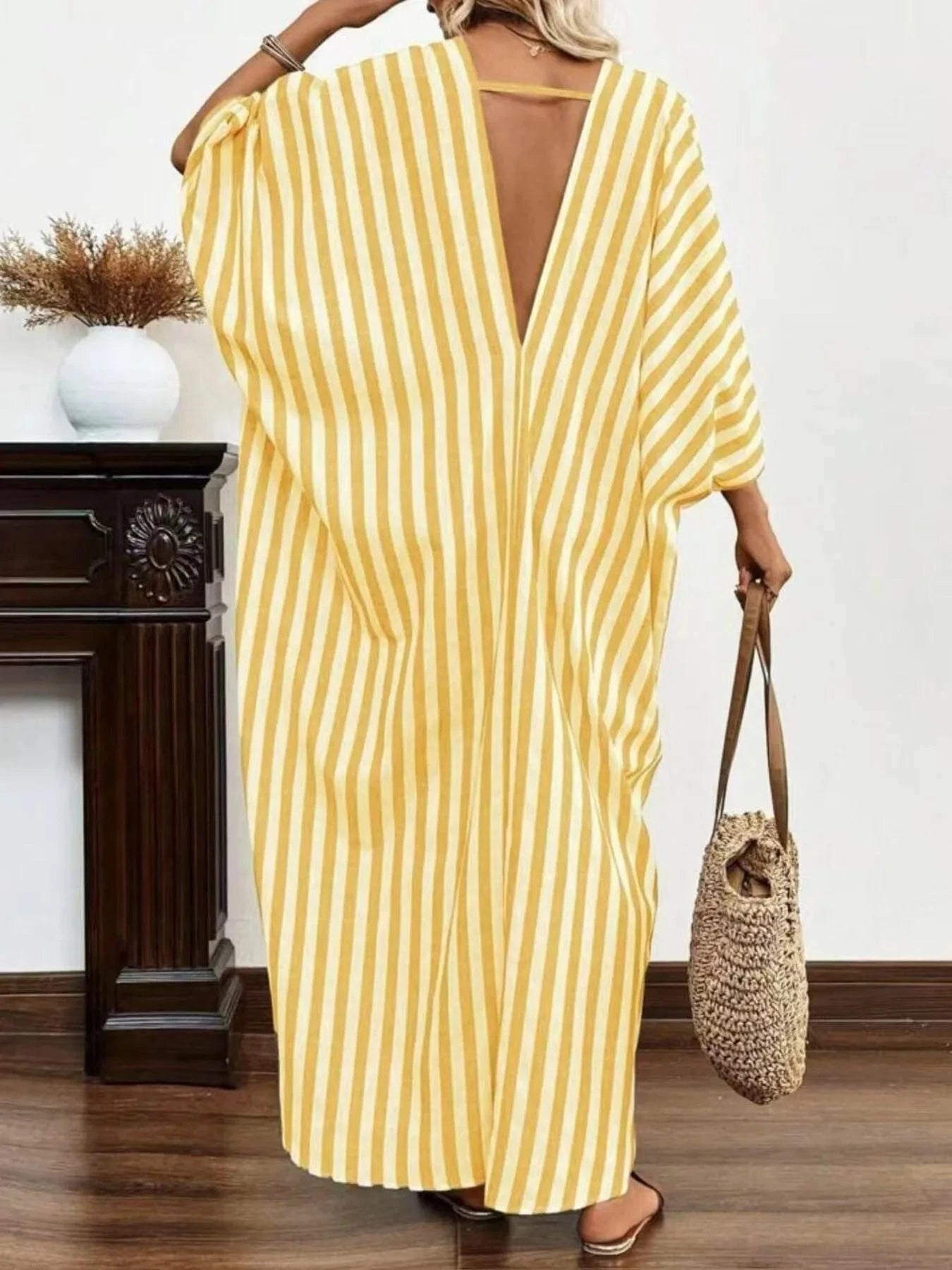 Striped V - Neck Maxi Dress - ShalayeFashion