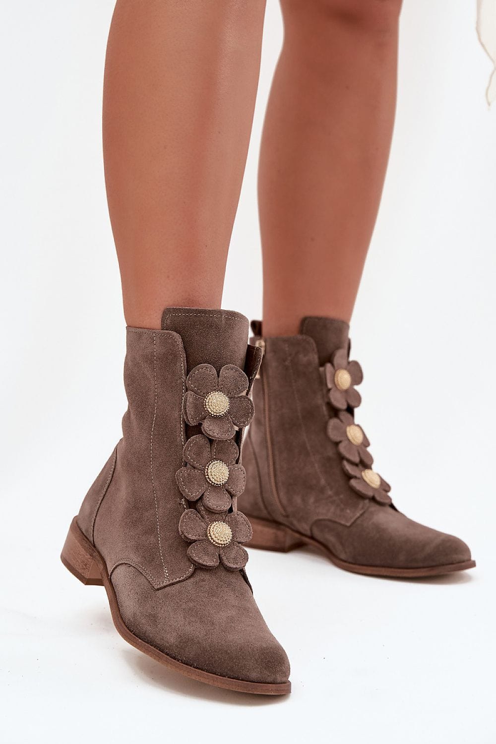 Suede Ankle Boots Women Floral Elegant - ShalayeFashion