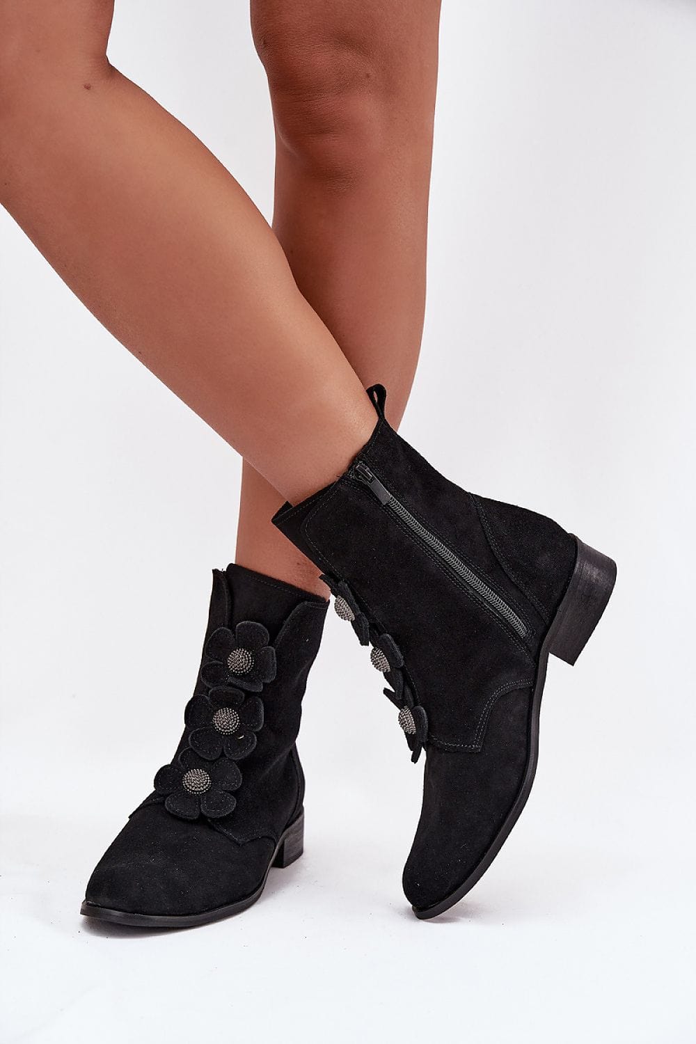 Suede Ankle Boots Women Floral Elegant - ShalayeFashion