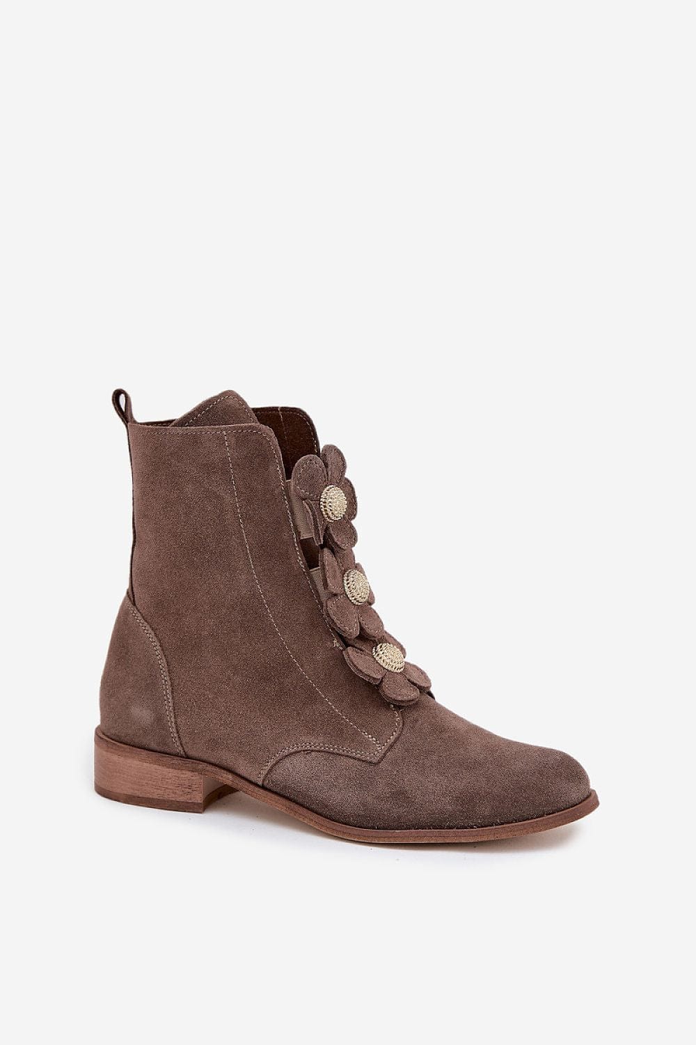 Suede Ankle Boots Women Floral Elegant - ShalayeFashion