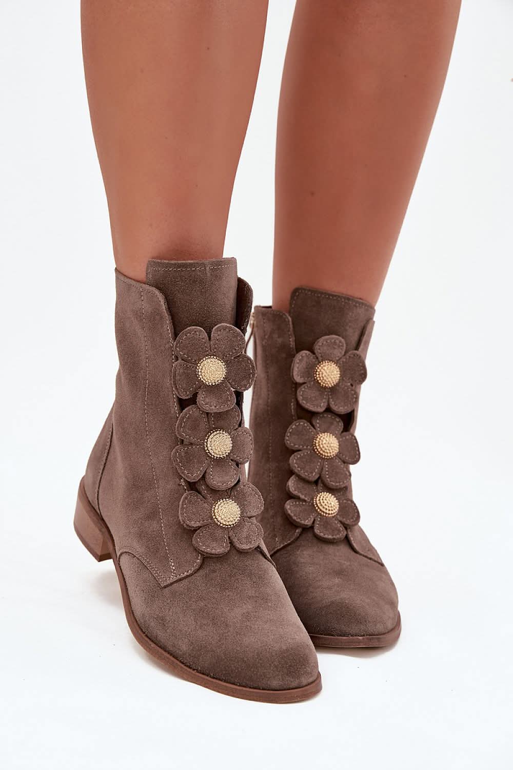 Suede Ankle Boots Women Floral Elegant - ShalayeFashion