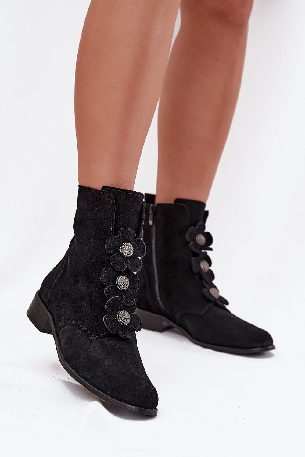 Suede Ankle Boots Women Floral Elegant - ShalayeFashion