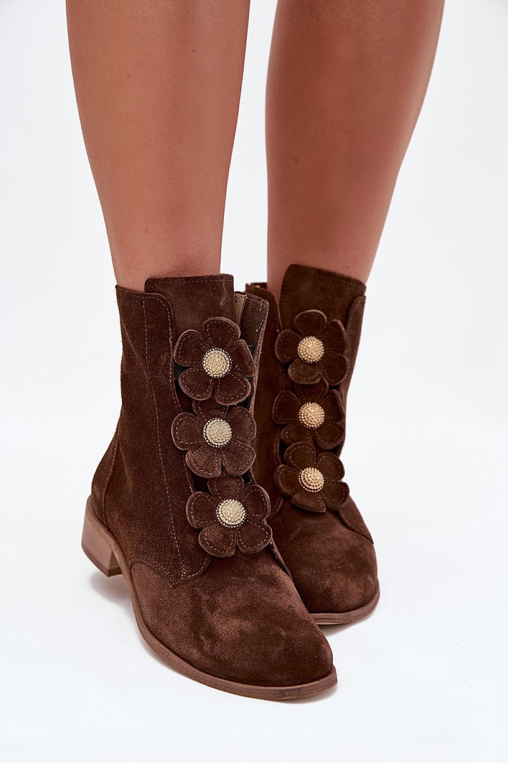 Suede Ankle Boots Women Floral Elegant - ShalayeFashion