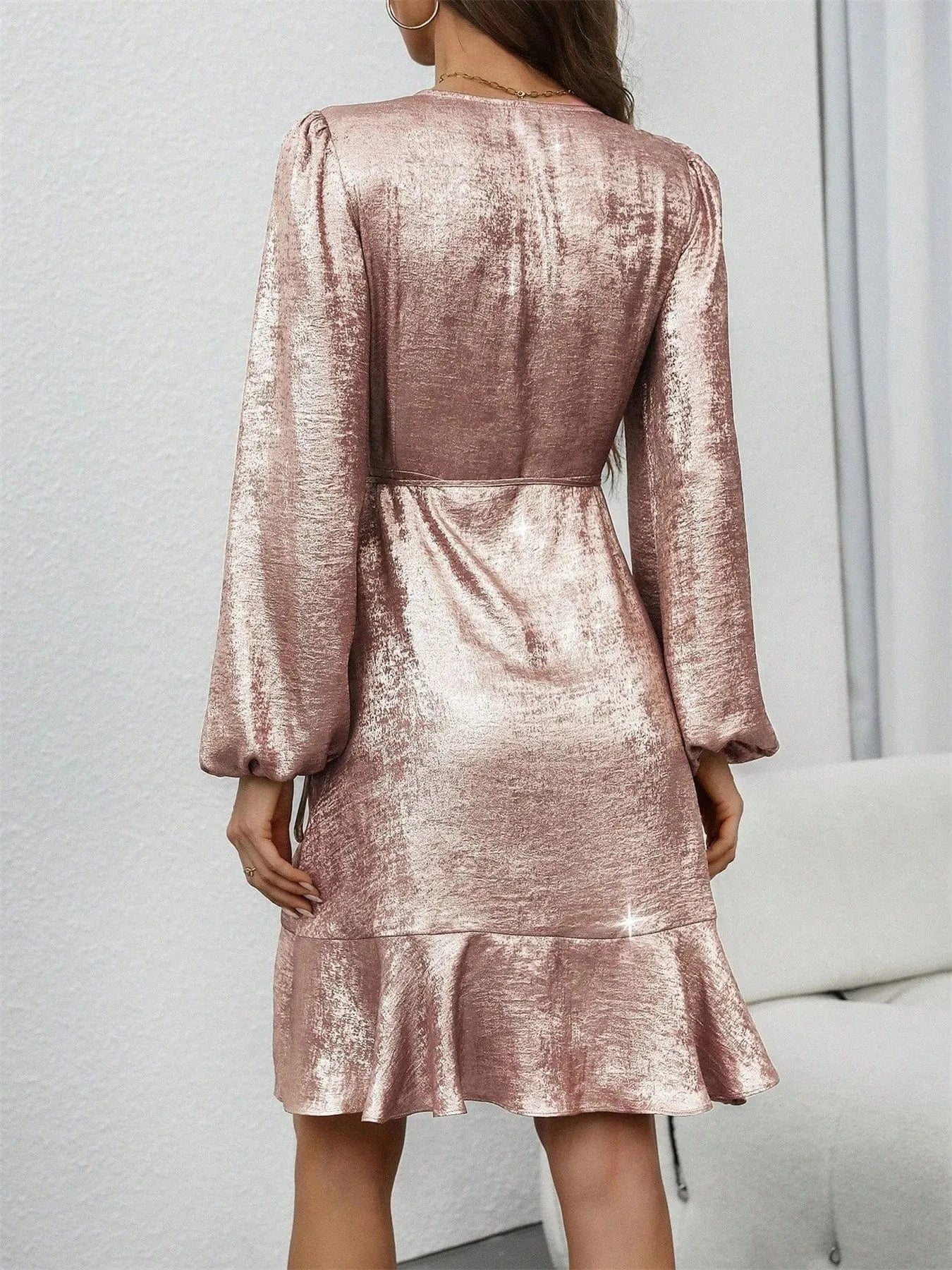 Surplice Long Sleeve Mini Dress - ShalayeFashion