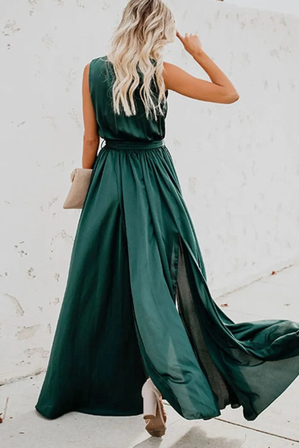 Surplice Tie Waist Maxi Dress - ShalayeFashion