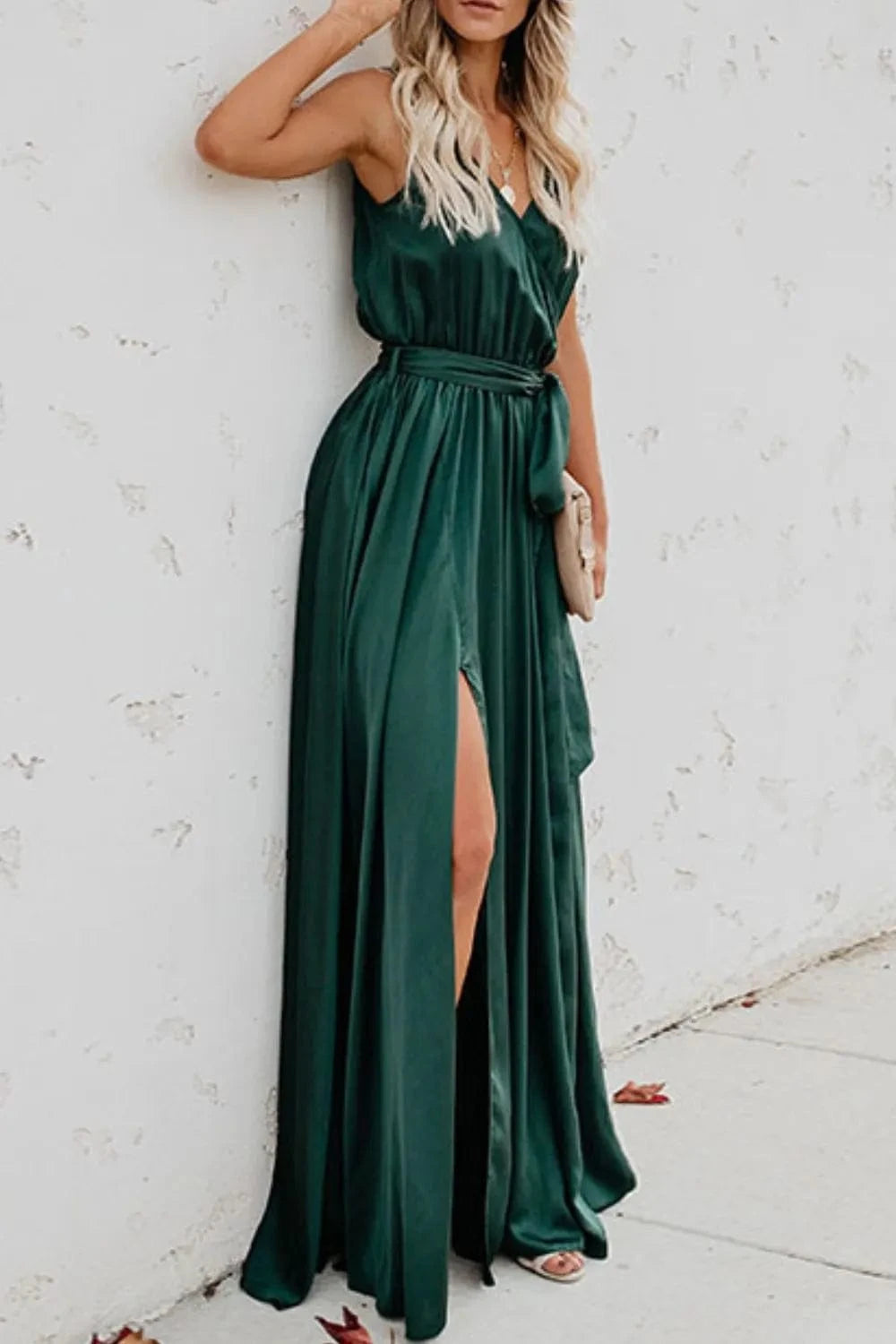 Surplice Tie Waist Maxi Dress - ShalayeFashion
