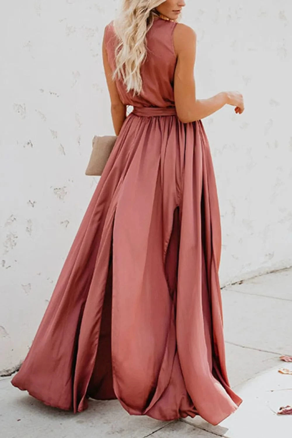 Surplice Tie Waist Maxi Dress - ShalayeFashion