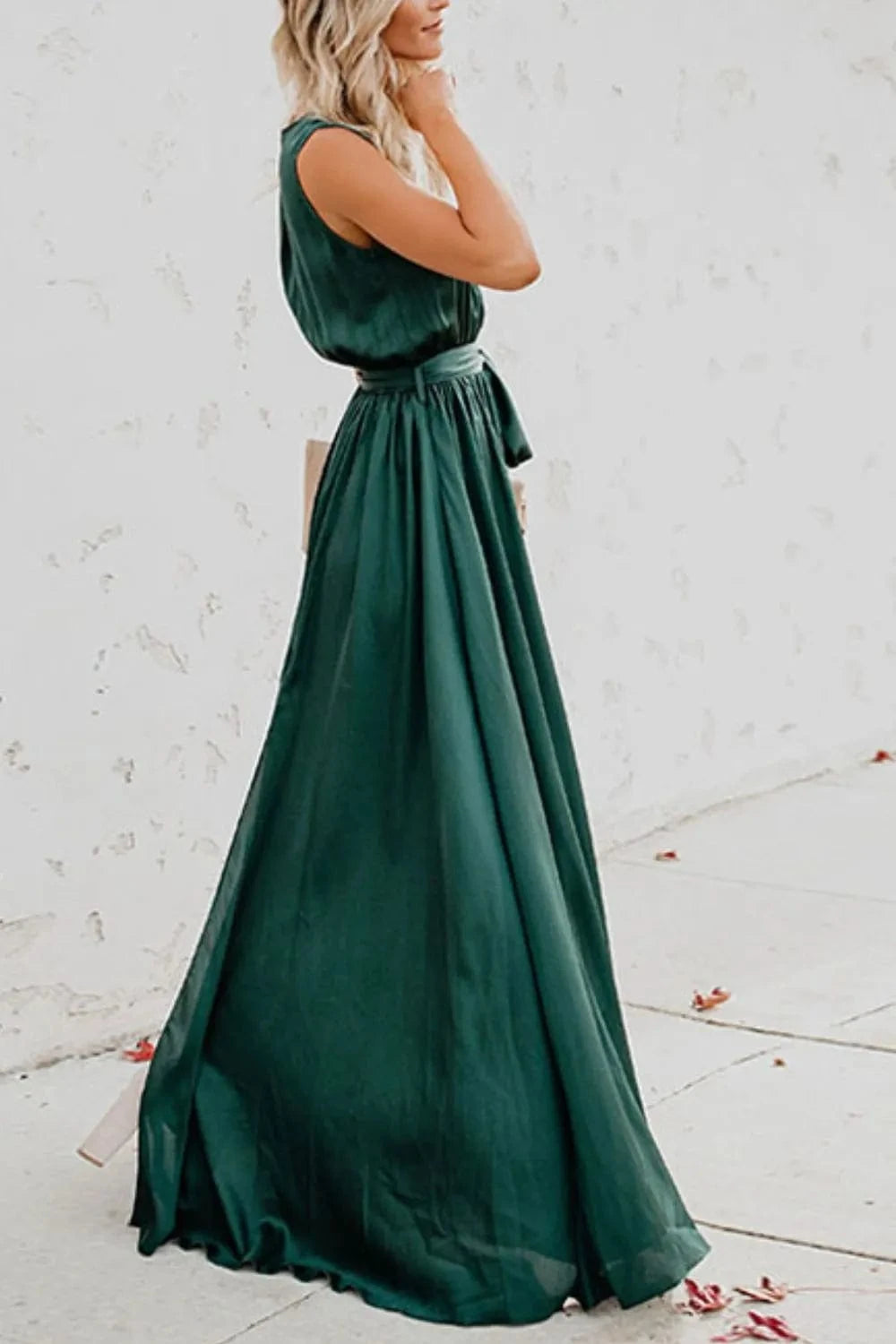Surplice Tie Waist Maxi Dress - ShalayeFashion