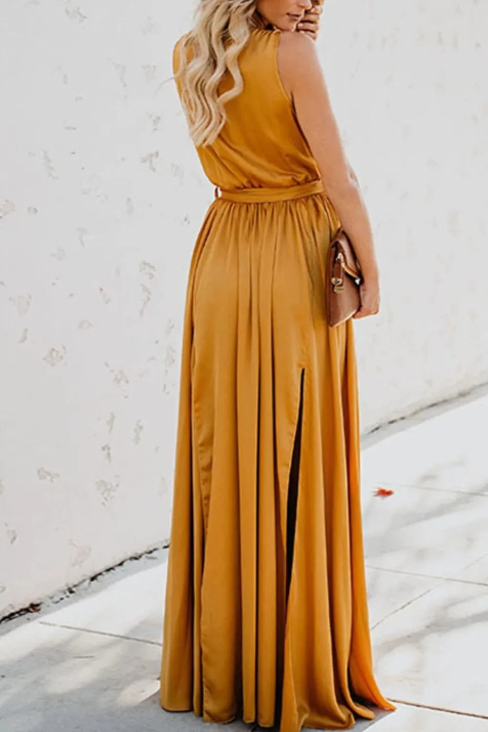 Surplice Tie Waist Maxi Dress - ShalayeFashion