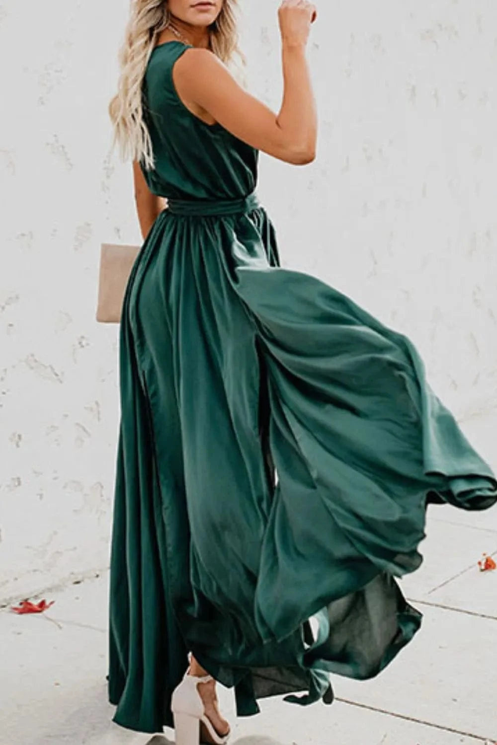 Surplice Tie Waist Maxi Dress - ShalayeFashion