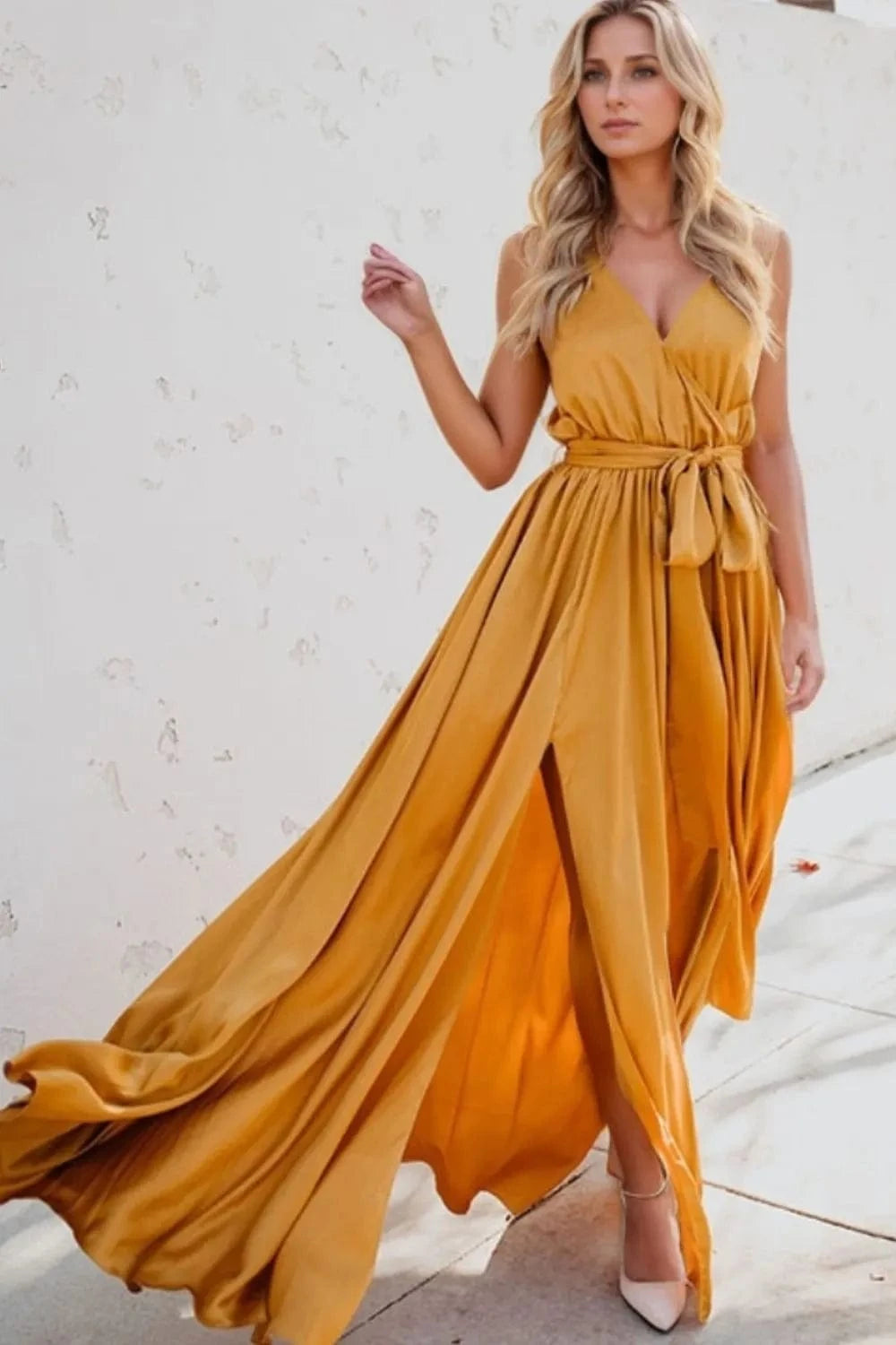 Surplice Tie Waist Maxi Dress - ShalayeFashion
