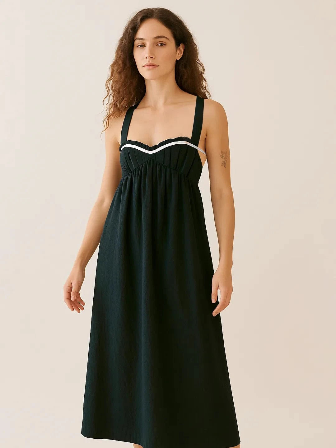 Sweetheart Neck Midi Dress - ShalayeFashion