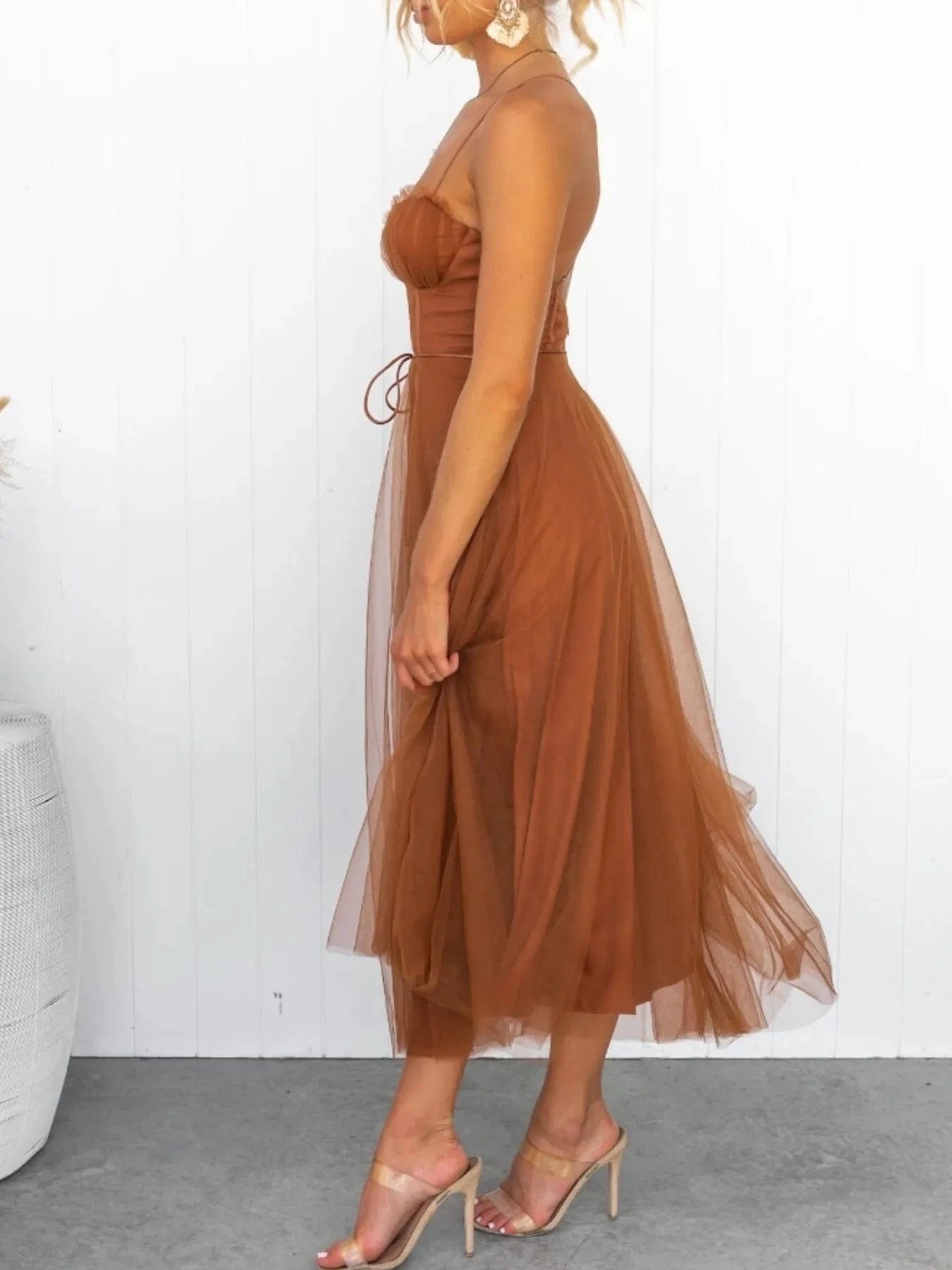 Sweetheart Neck Tulle Midi Dress - ShalayeFashion