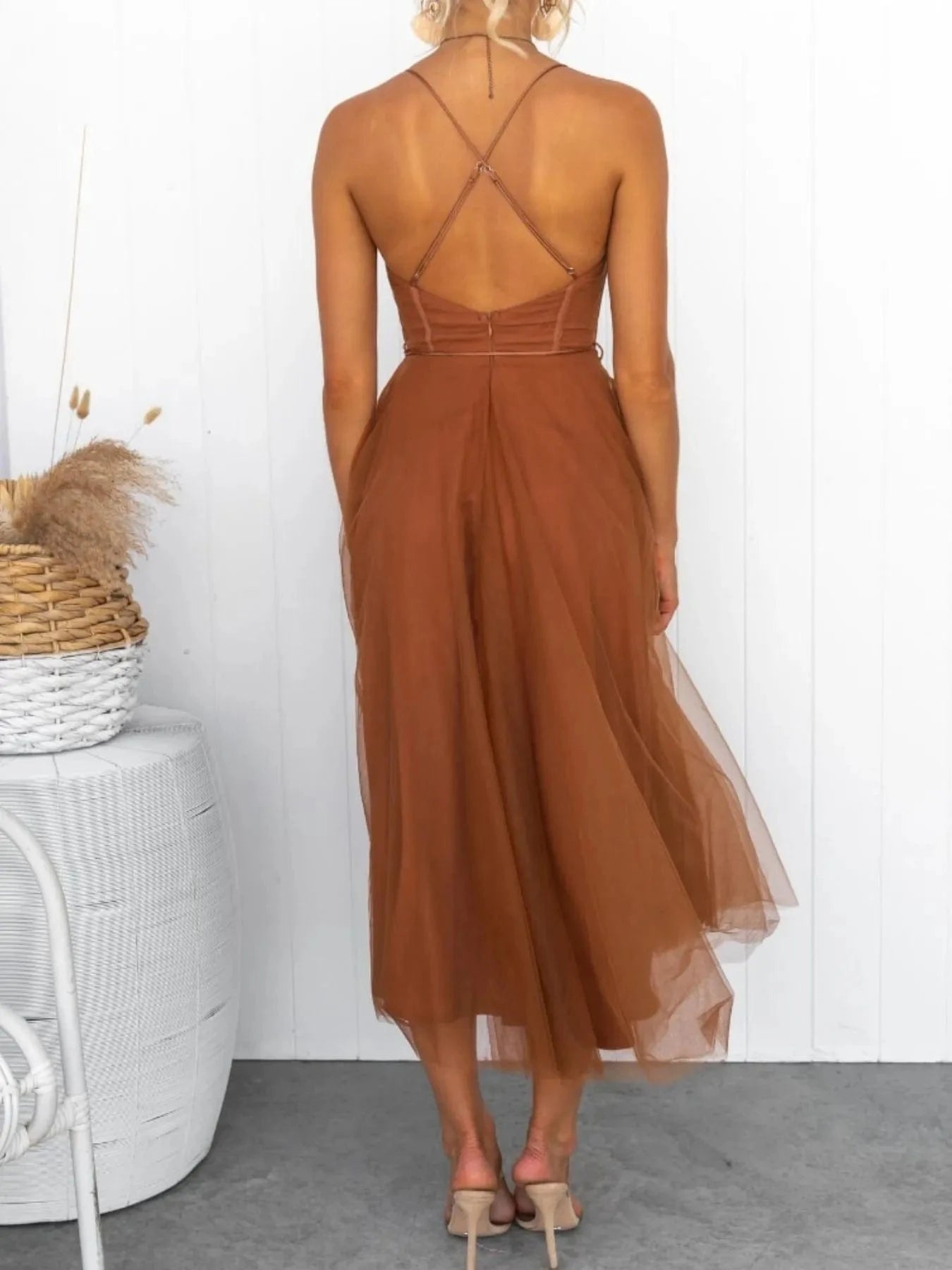 Sweetheart Neck Tulle Midi Dress - ShalayeFashion