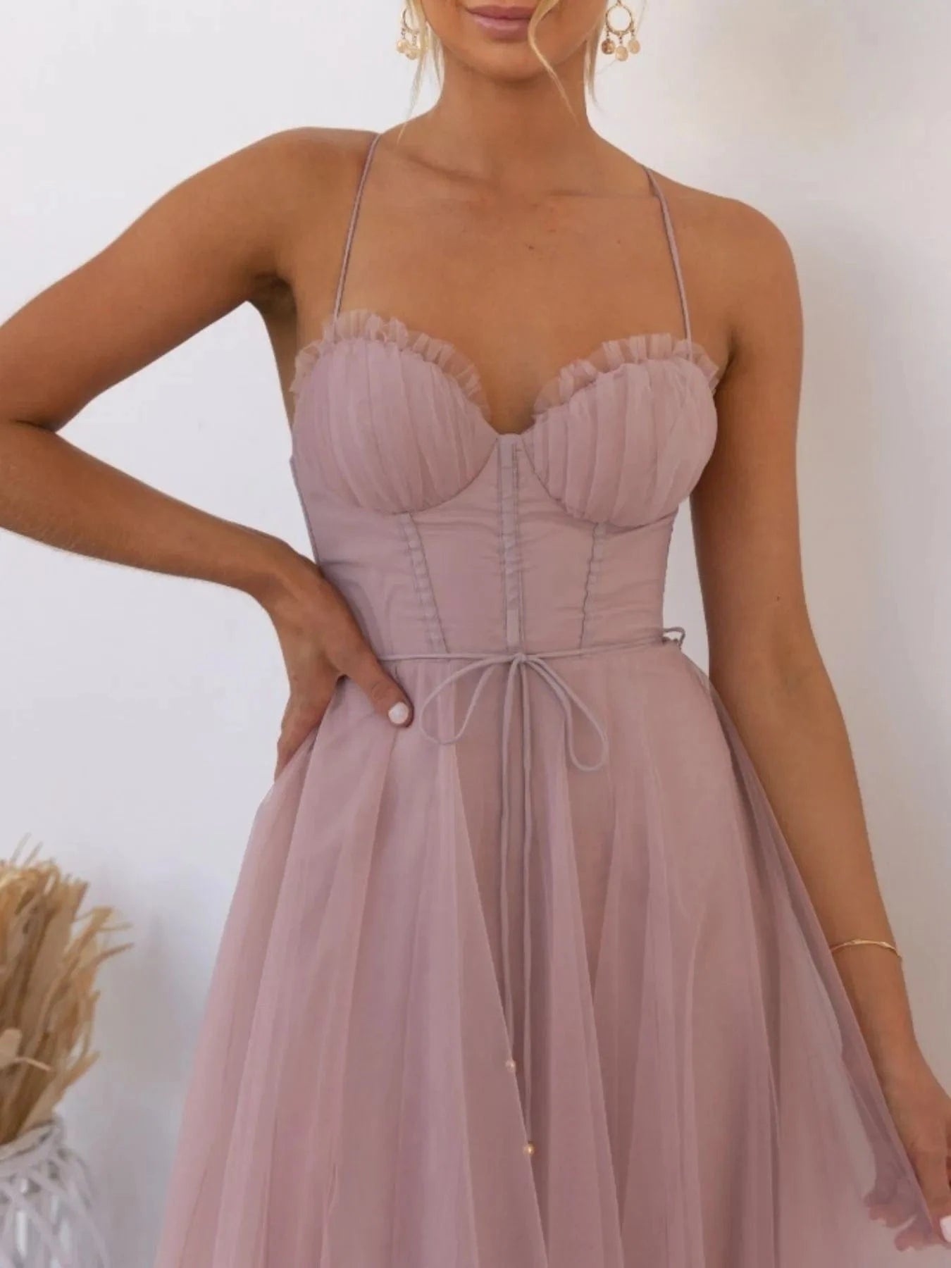Sweetheart Neck Tulle Midi Dress - ShalayeFashion