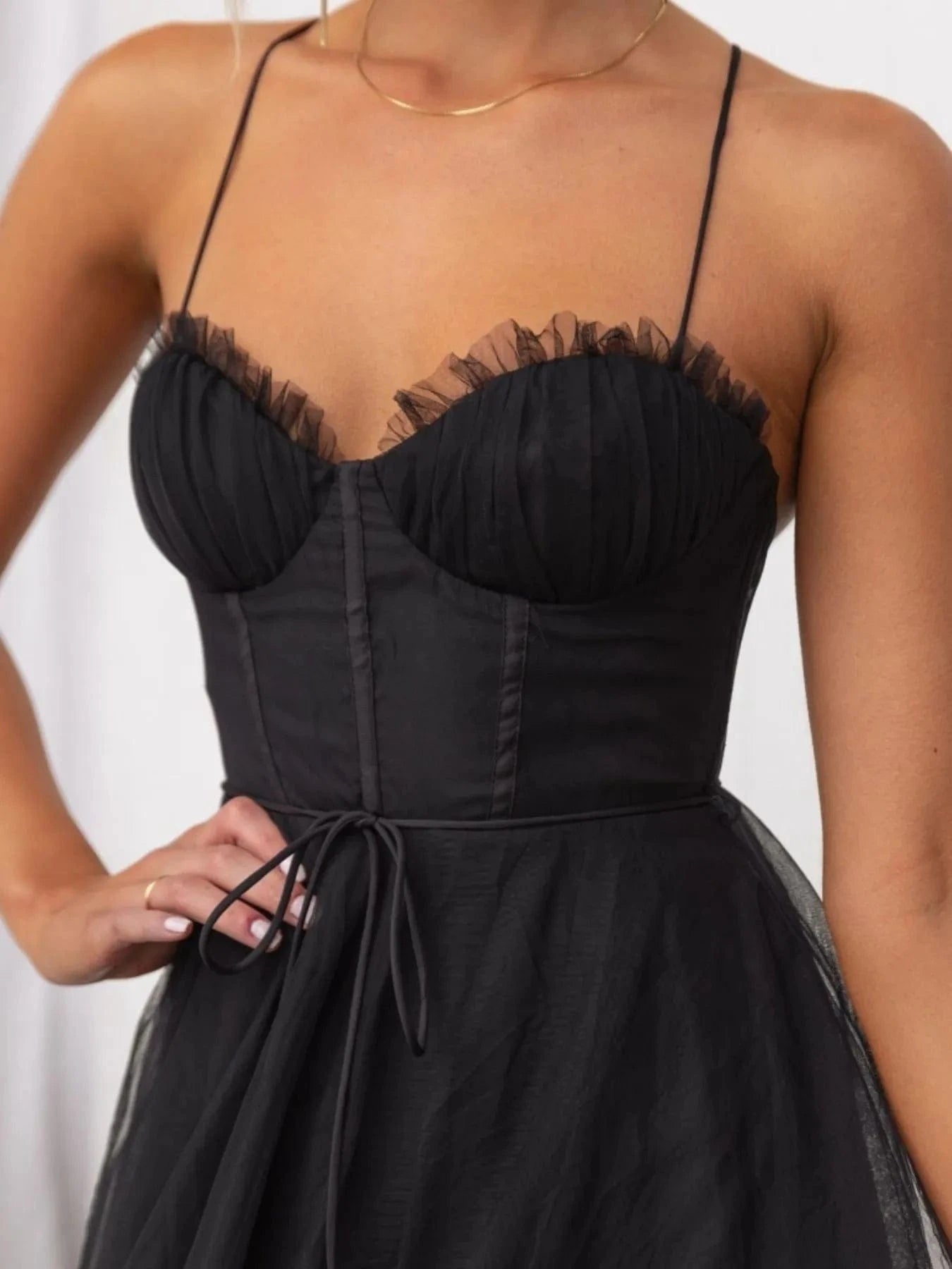Sweetheart Neck Tulle Midi Dress - ShalayeFashion