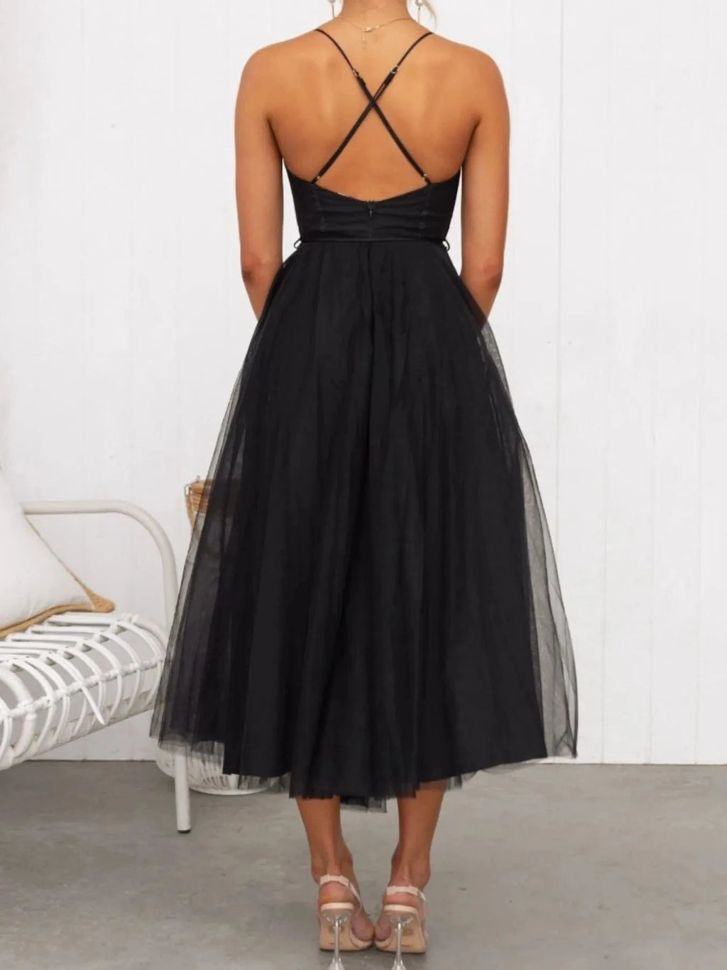 Sweetheart Neck Tulle Midi Dress - ShalayeFashion