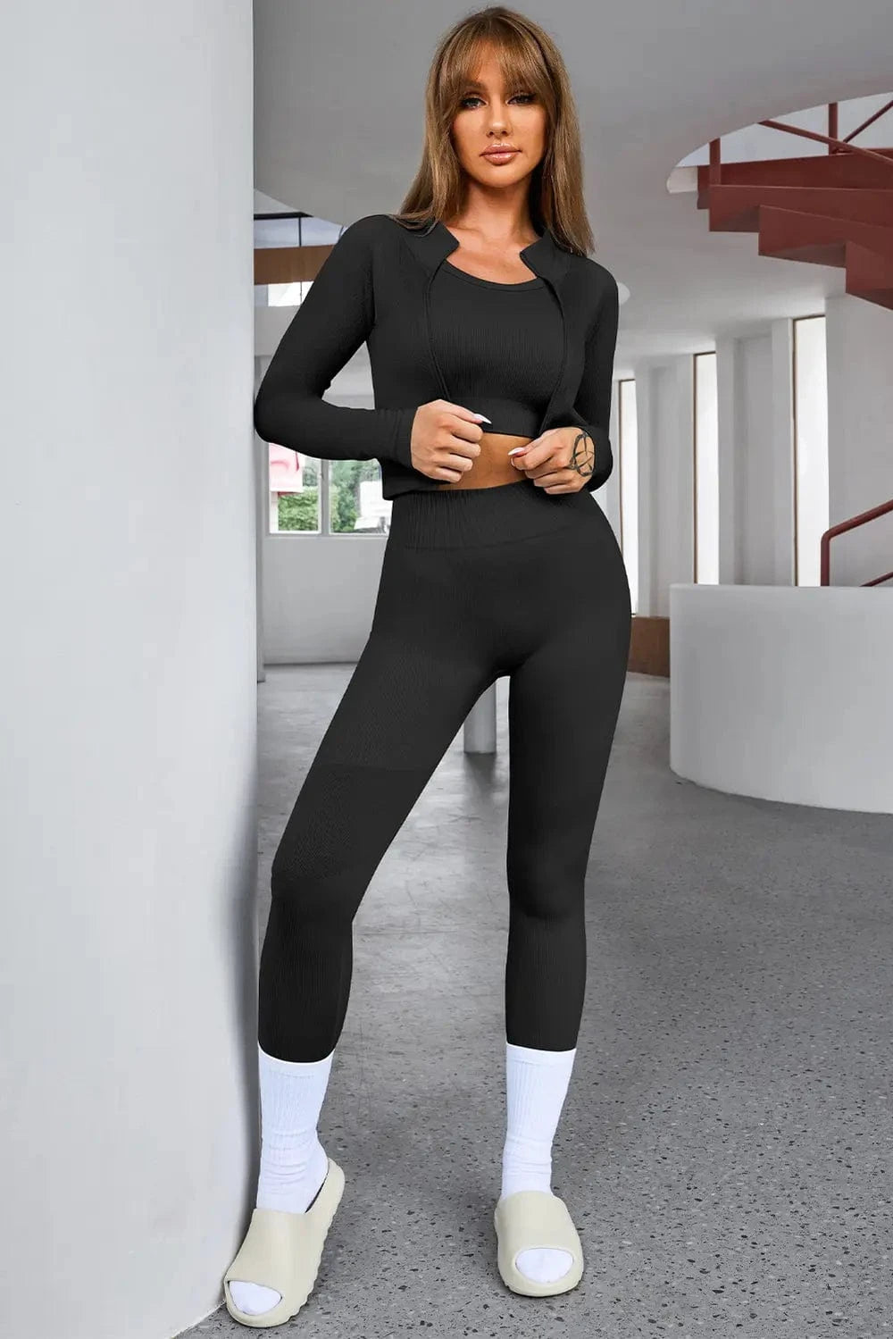 Tank Cropped Active Top and Pants Set - ShalayeFashion