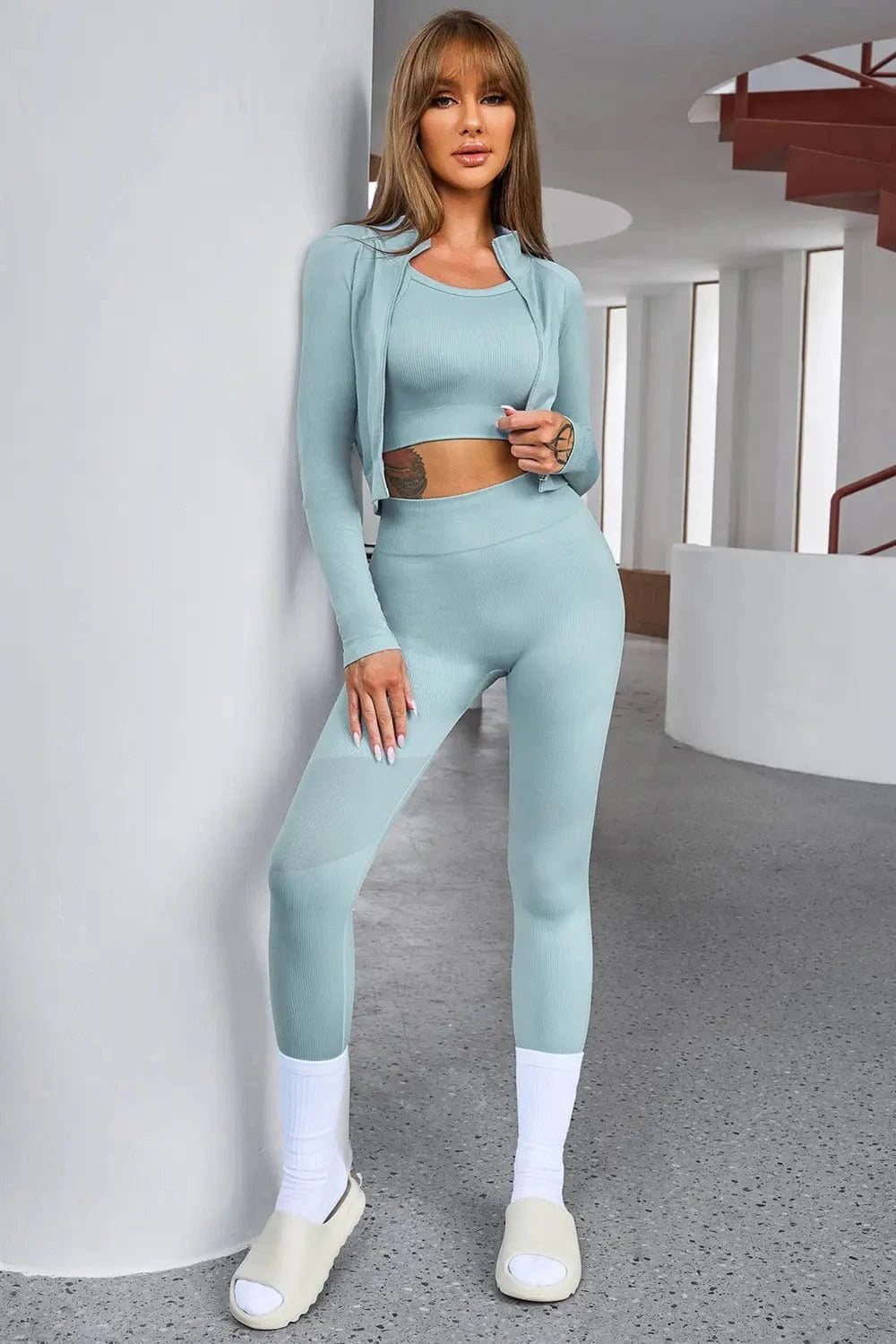 Tank Cropped Active Top and Pants Set - ShalayeFashion