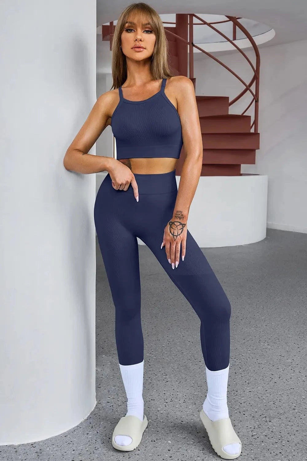 Tank Cropped Active Top and Pants Set - ShalayeFashion