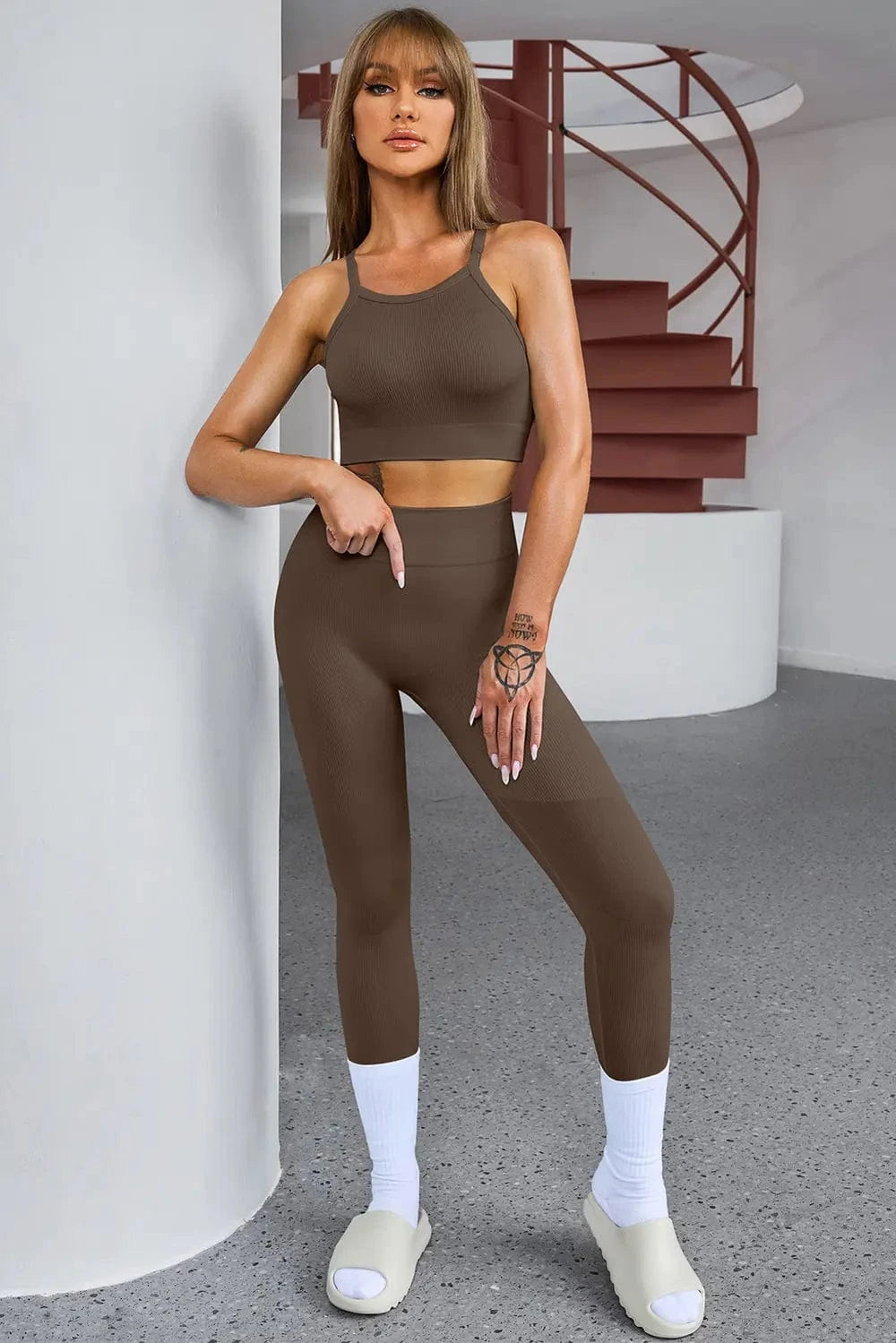 Tank Cropped Active Top and Pants Set - ShalayeFashion