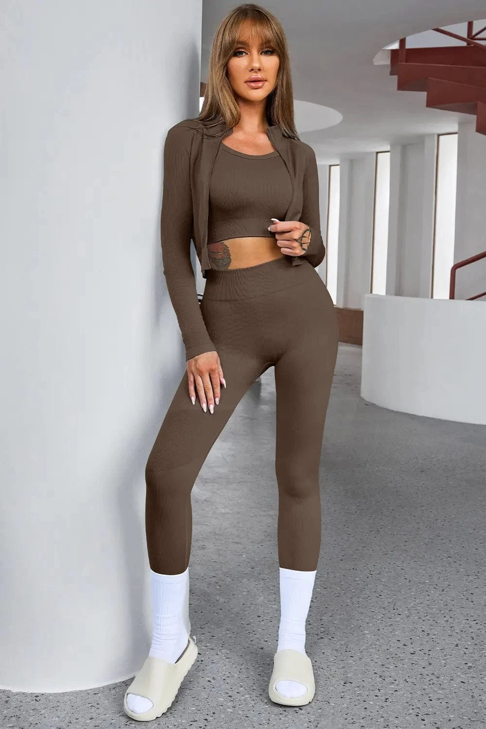 Tank Cropped Active Top and Pants Set - ShalayeFashion