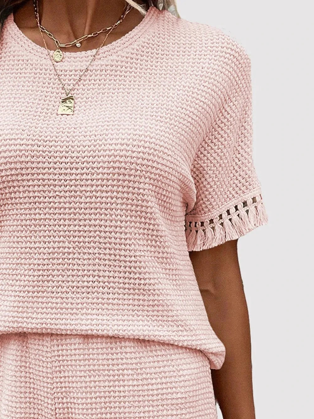 Tassel Round Neck Top and Shorts Set - ShalayeFashion