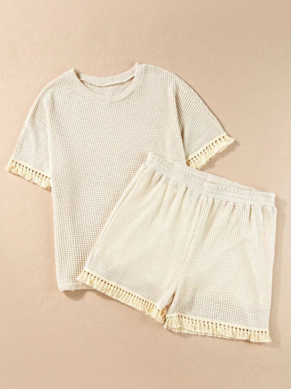 Tassel Round Neck Top and Shorts Set - ShalayeFashion
