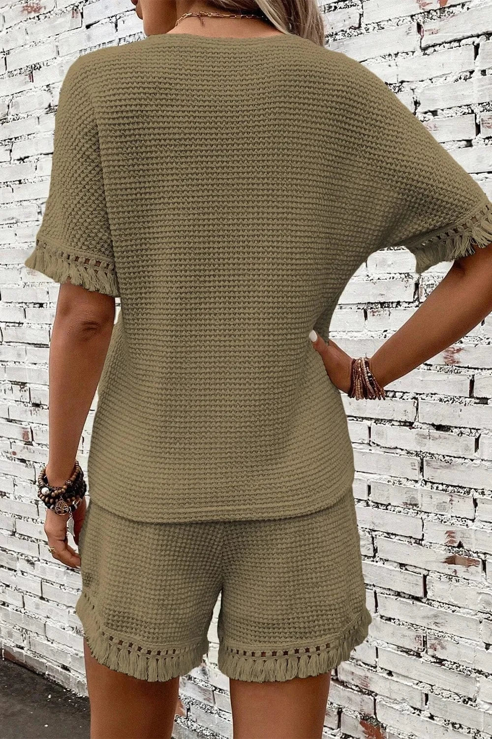 Tassel Round Neck Top and Shorts Set - ShalayeFashion