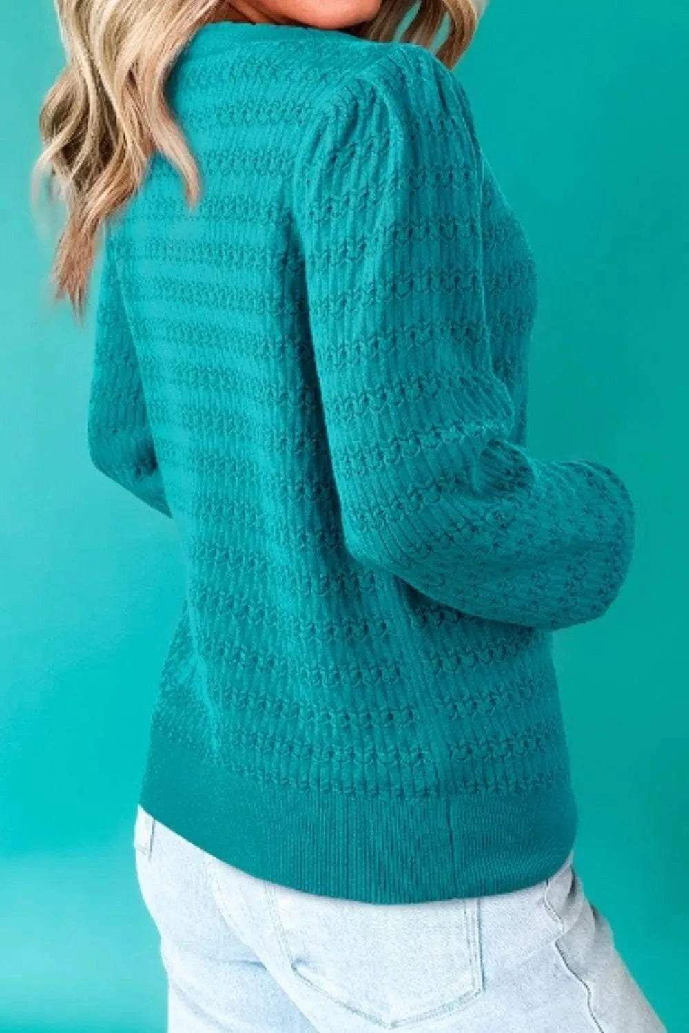 Texture Round Neck Long Sleeve Sweater - ShalayeFashion