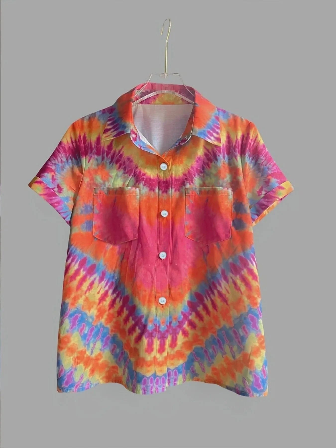 Tie - Dye Short Sleeve Button - Up Shirt - ShalayeFashion