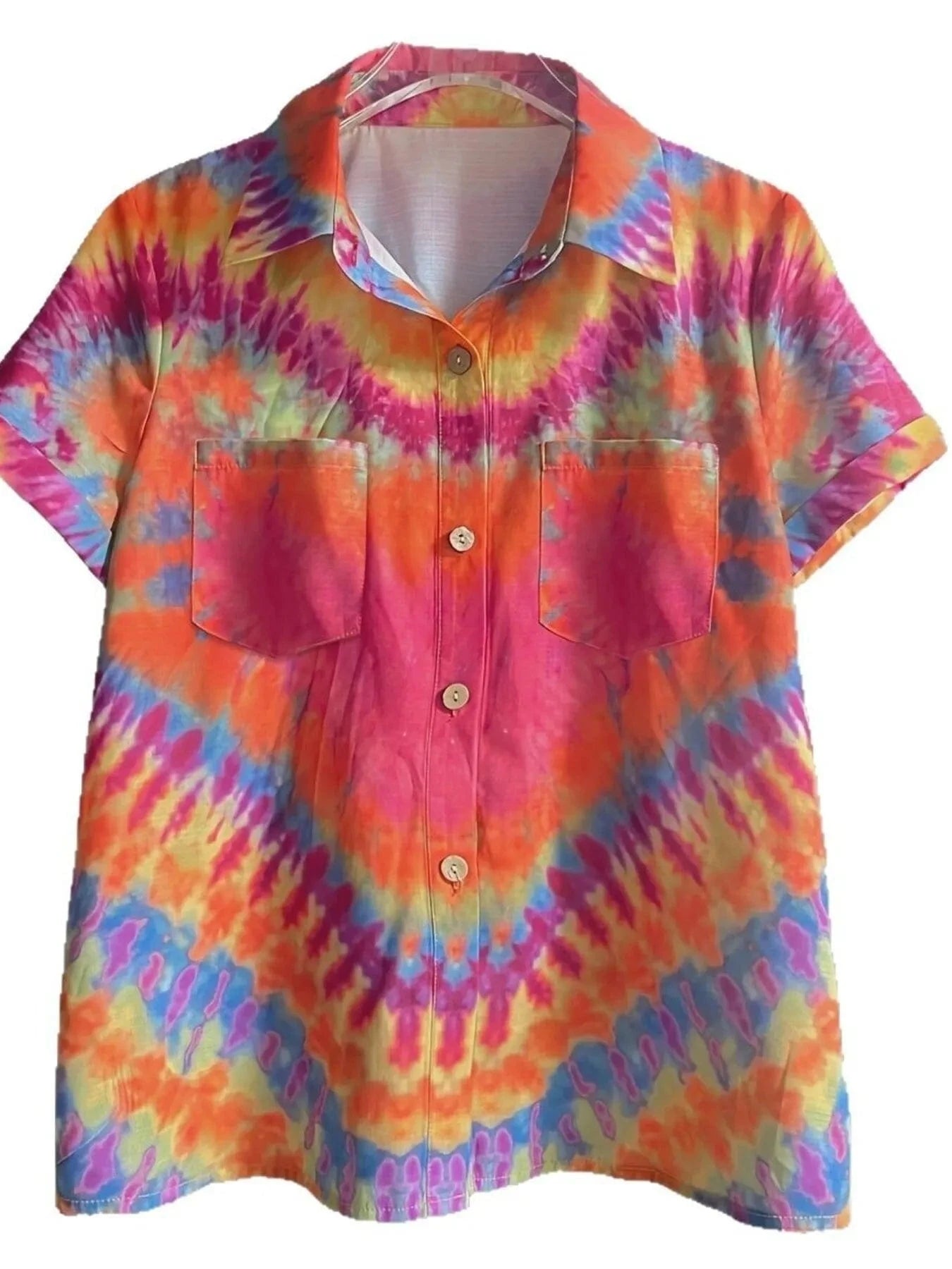 Tie - Dye Short Sleeve Button - Up Shirt - ShalayeFashion