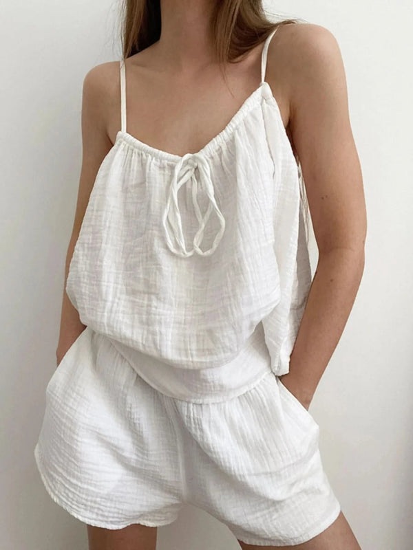 Tie Front Cami and Shorts Lounge Set - ShalayeFashion