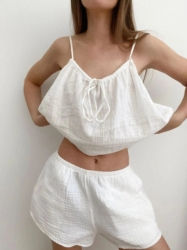 Tie Front Cami and Shorts Lounge Set - ShalayeFashion