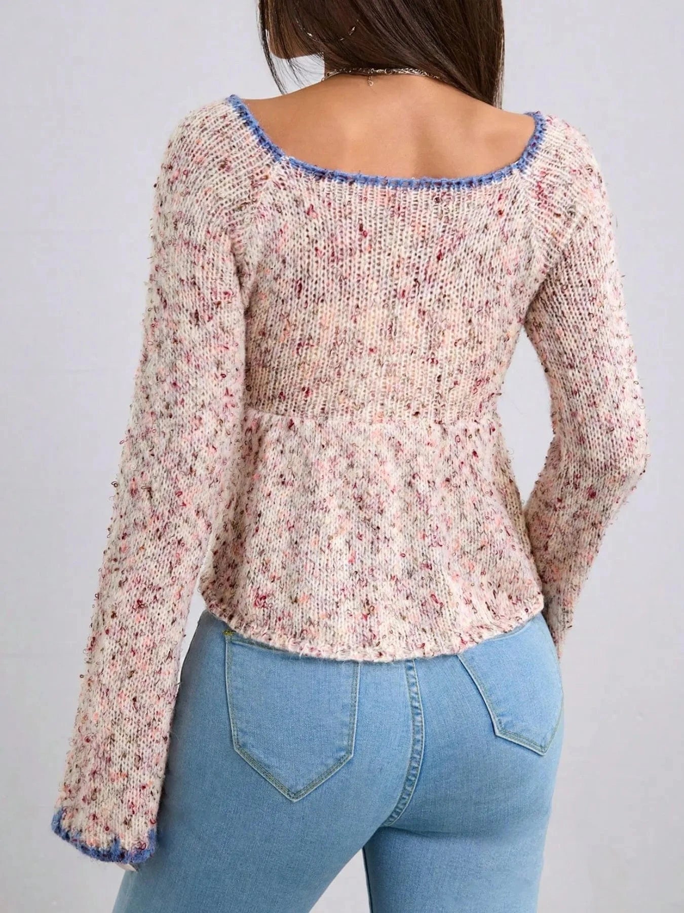 Tie Front Flare Sleeve Sweater - ShalayeFashion