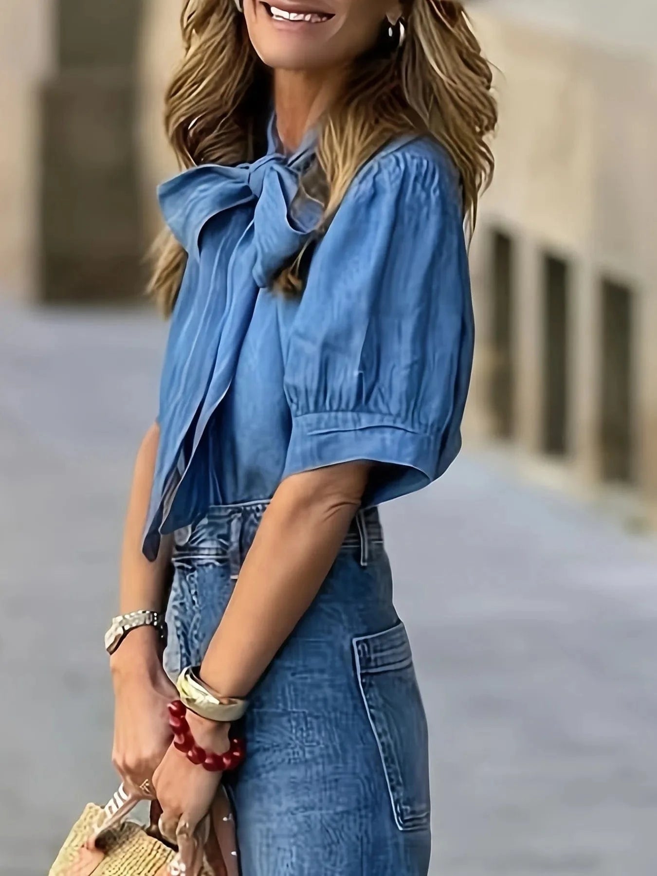 Tie Front Short Sleeve Blouse - ShalayeFashion